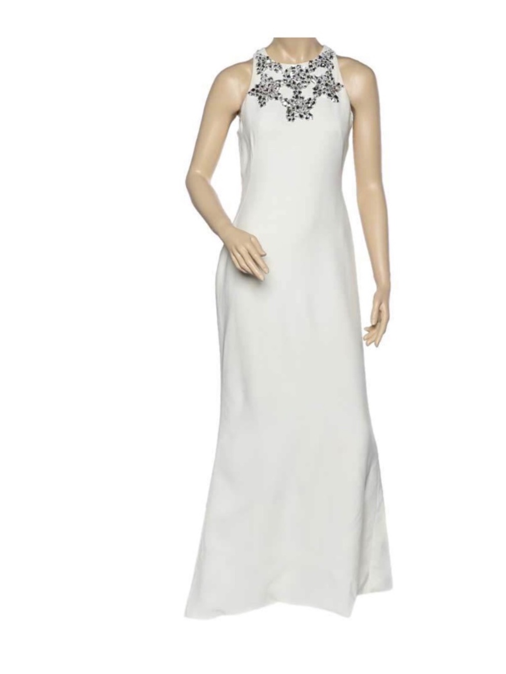 Alexander McQueen Cream Crepe Embellished Neck Detail Sleeveless Gown